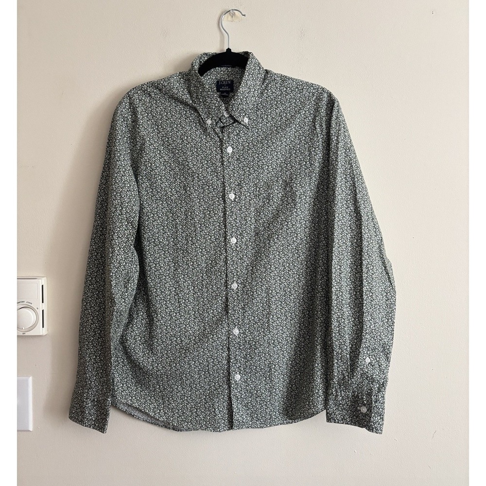 J Crew Mens Medium Slim Untucked Flex Washed Button Down Shirt Green Floral